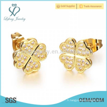 Boucles d&#39;oreilles en cristal doré 18k en or, pendentif en étain Boucles d&#39;oreilles en fleurs